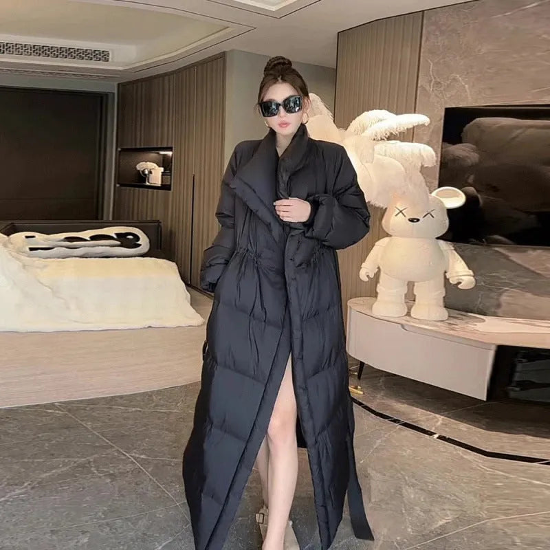 Women's cotton solid colour long coat with flight sleeves, black, size M