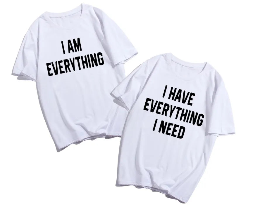 Matching couple cotton T-shirts in black and white with love proclamation text for Valentine's Day casual wear Asian sizes