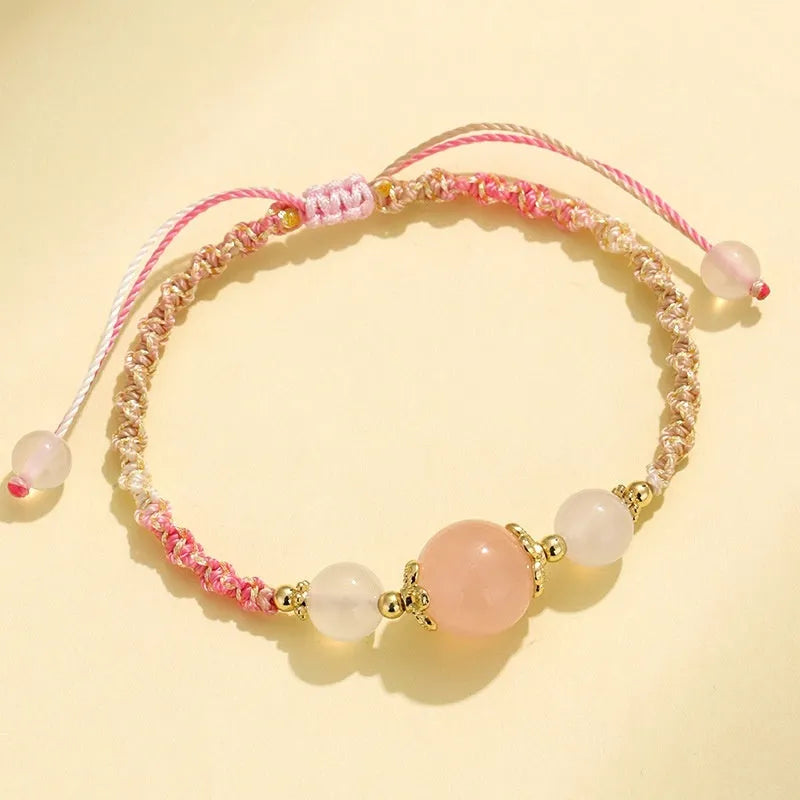 Women's hand-woven couple bracelet with white agate and gemstone beads in three colour options with electroplated metal details