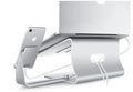 Silver desktop lazy bracket 26x24.3x19cm on a desk holding a tablet