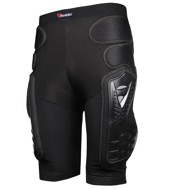 Skating protective diaper shorts with EVA foam padding, black, breathable fabric, elastic waistband