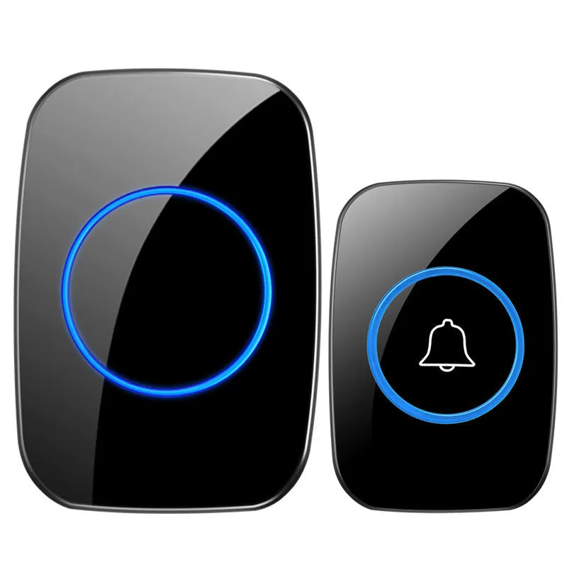 Wireless doorbell receiver and emitter, black finish, 300m range, 60 ringtones