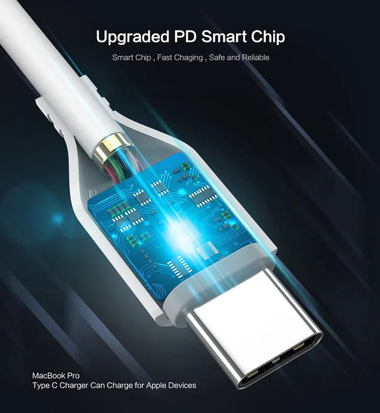 White nylon braided USB-C to Lightning charging cable, 1.8 metres long, shown coiled.