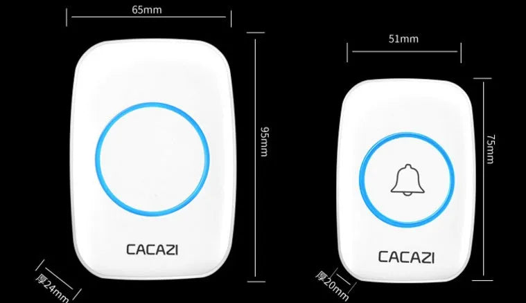Wireless doorbell transmitter and plug-in receiver unit with 300m range and 36 melody options.