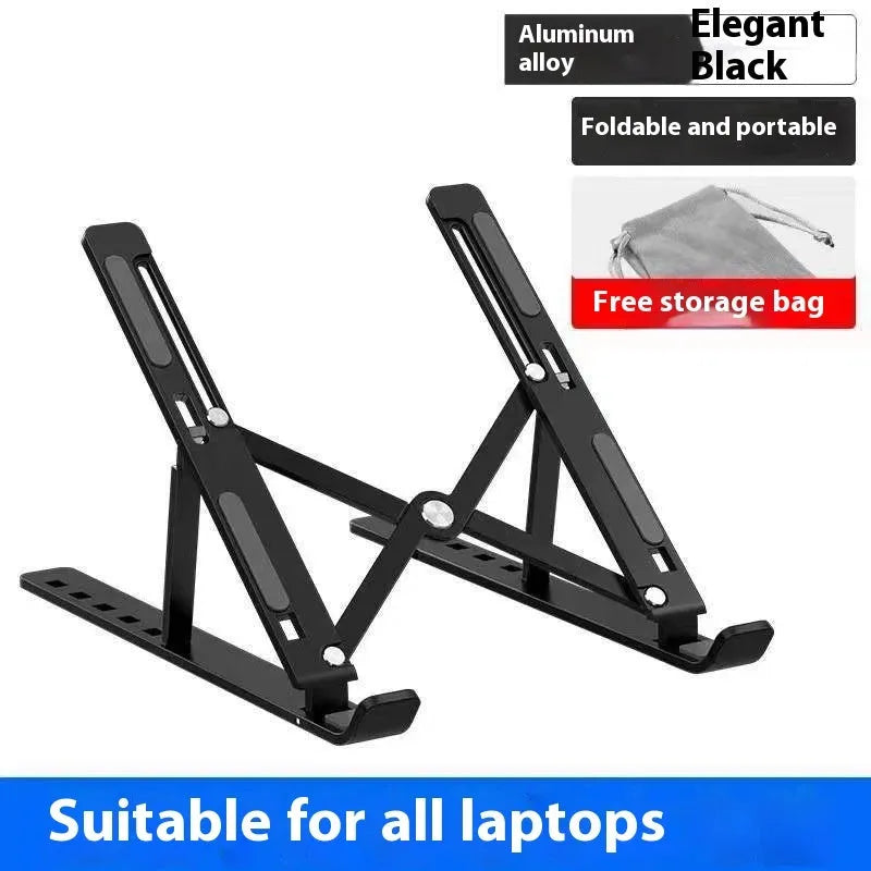 Silver aluminium alloy folding laptop stand for 16-18 inch devices with cloth carry bag