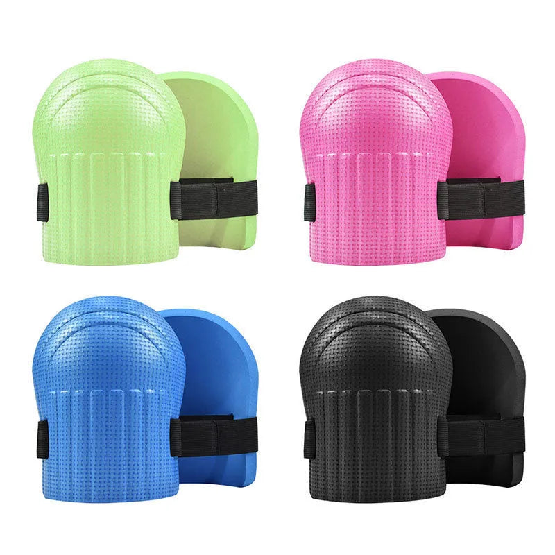 A pair of thick EVA foam kneepads in blue, designed for kneeling protection during auto repair or construction work.