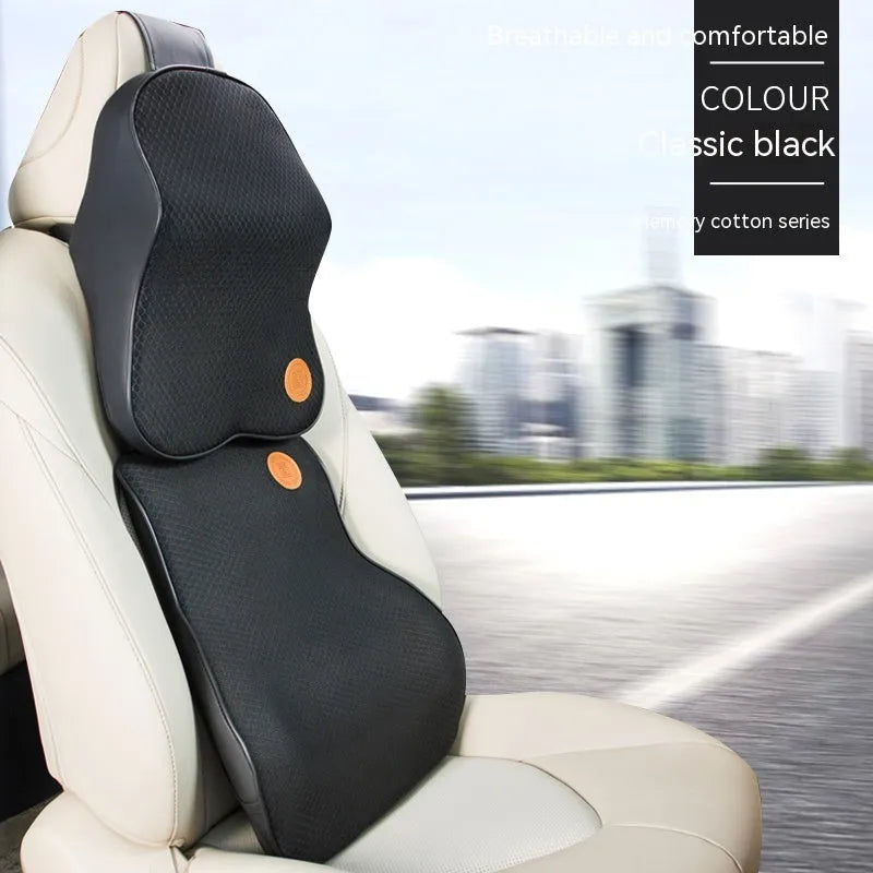 Memory foam car headrest pillow and lumbar support pillow set in seven colour options
