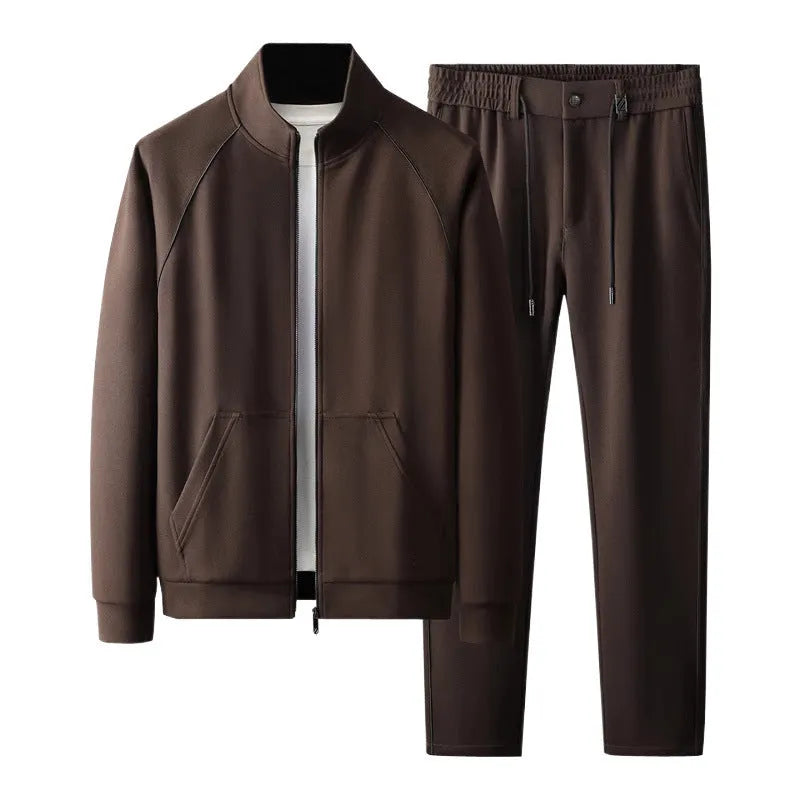 Men's stand collar sports suit set in slim fit with coat and trousers