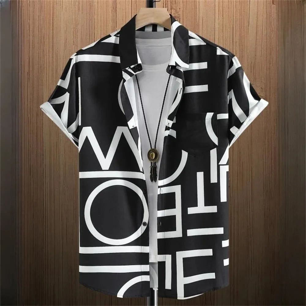Men's camouflage pattern shirt with 3D digital printing and short sleeve loose cardigan fit