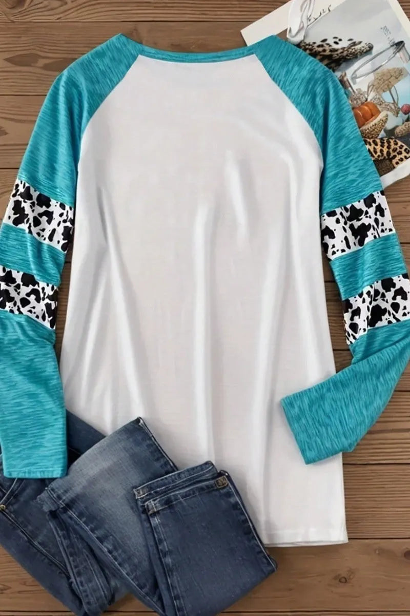 Sky blue long sleeve t-shirt with a detailed 3D digital print of a Halloween pumpkin.