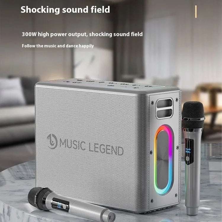 V60 black dual microphone outdoor karaoke Bluetooth speaker with 100W waterproof design and strap