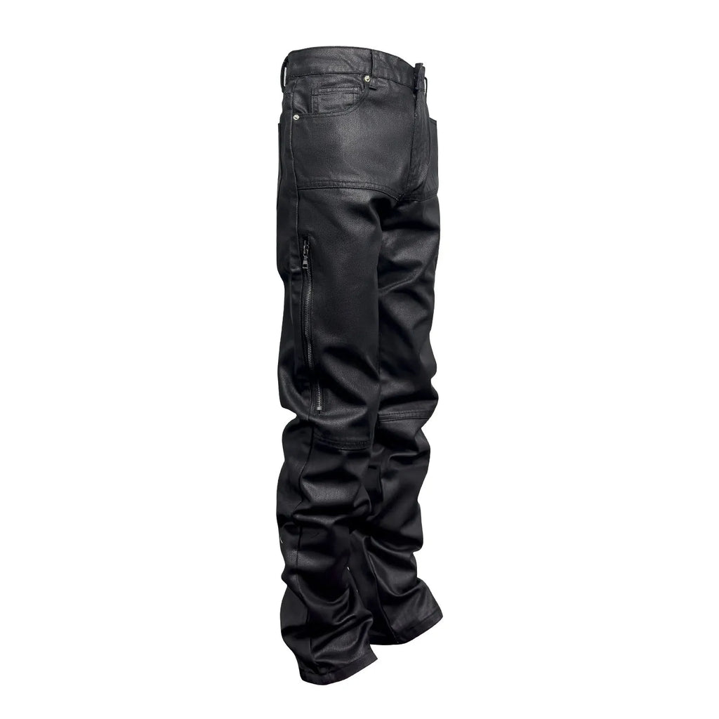 Black denim trousers with zip fly, middle waist, regular length, size M to 2XL