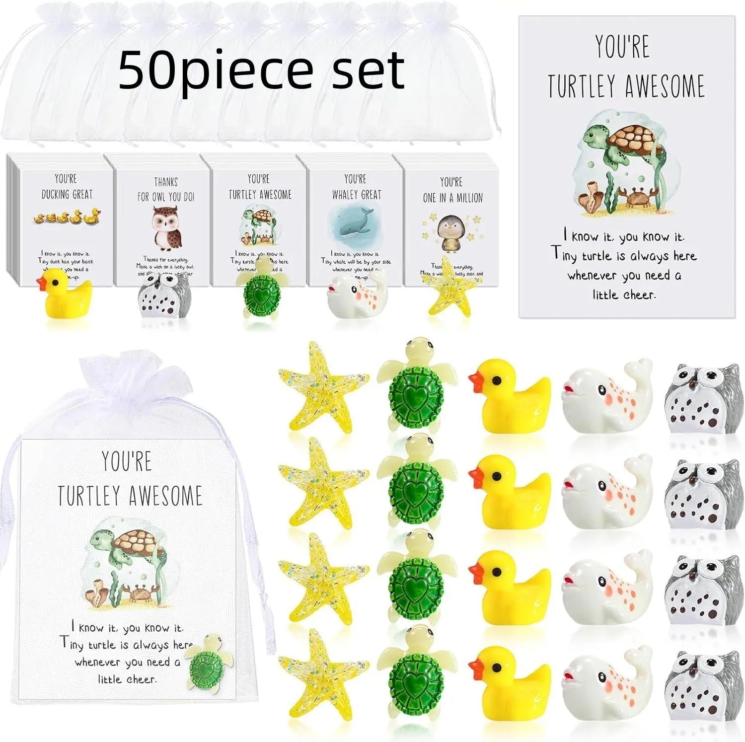 Set of resin memo cards with inspirational pun text, shown in various pack size options.