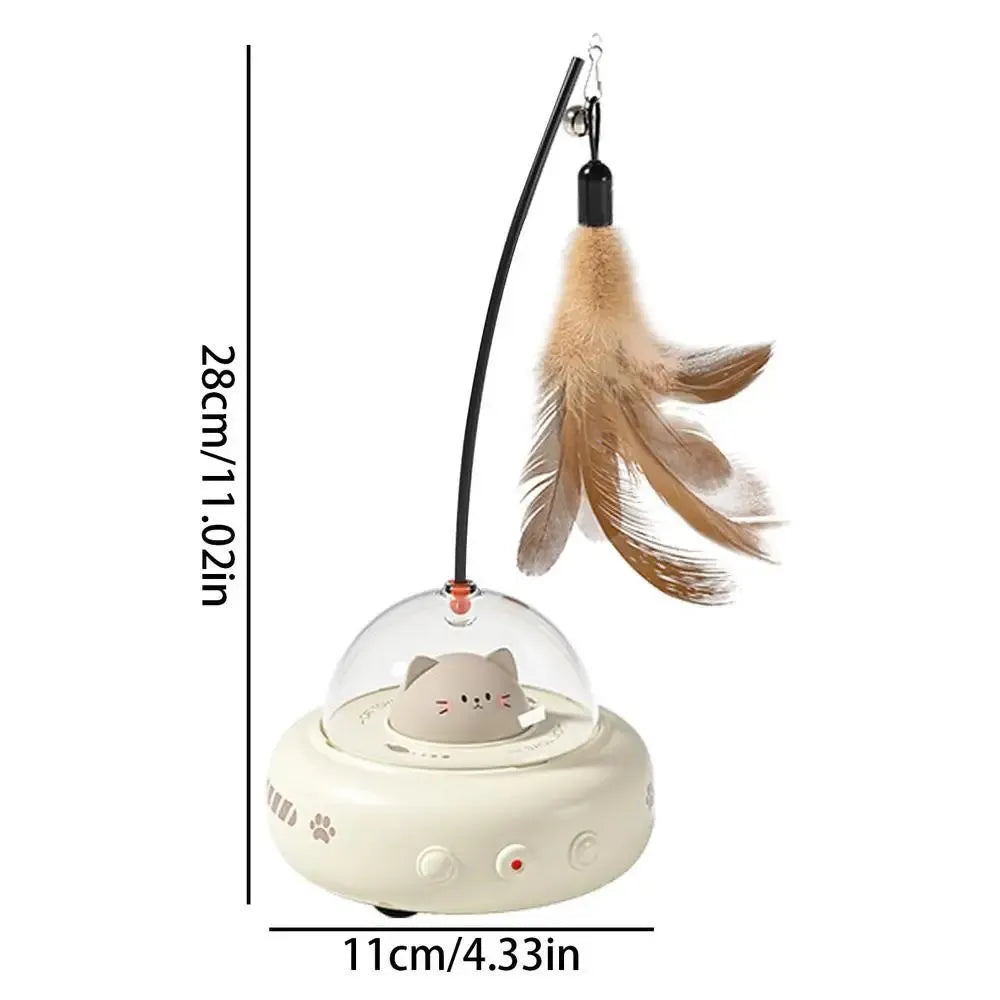 Electric interactive cat toy with feather teaser, 360 red light beam, ABS body and TPR wheels, in pink colour
