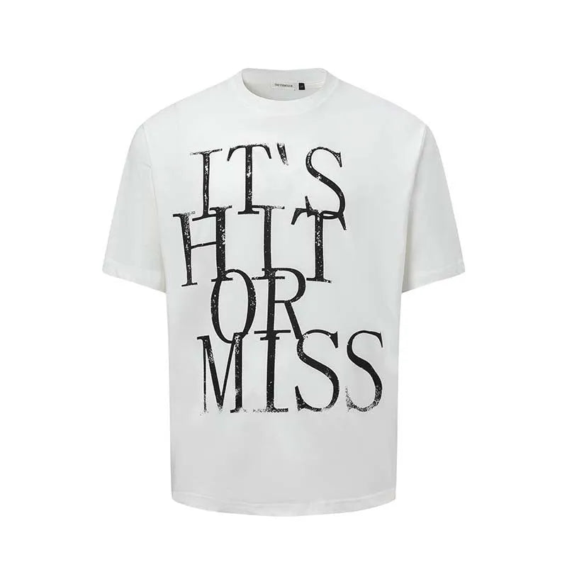 Men's blue American-style letter print loose fit cotton blend t-shirt