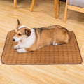 Brown rattan fibre cooling mat for dogs, shown in a large size for summer use.