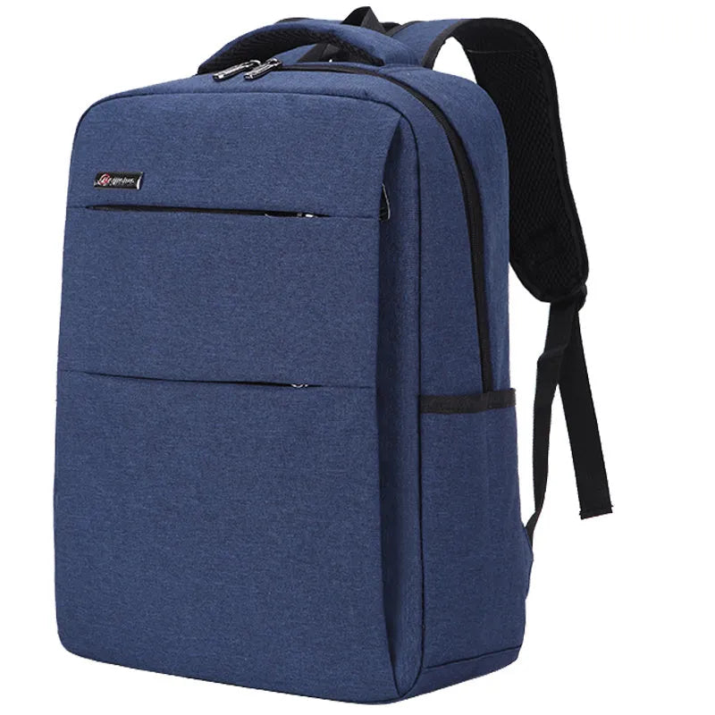 Waterproof shockproof rechargeable laptop backpack in Oxford cloth showing size options for 14-inch and 15.6-inch computers