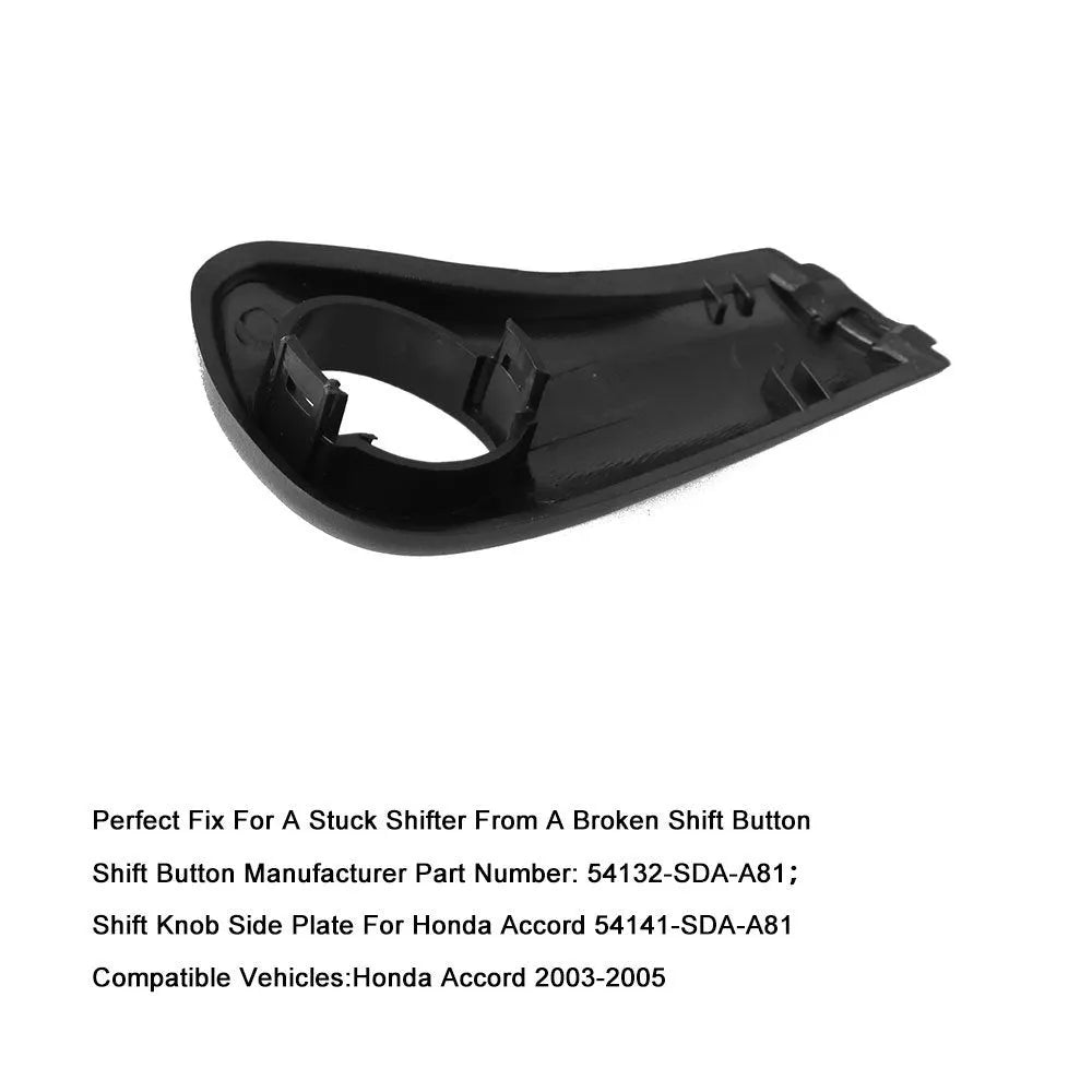 Black plastic shift button, spring, and side plate for Honda Accord 2003-2005.