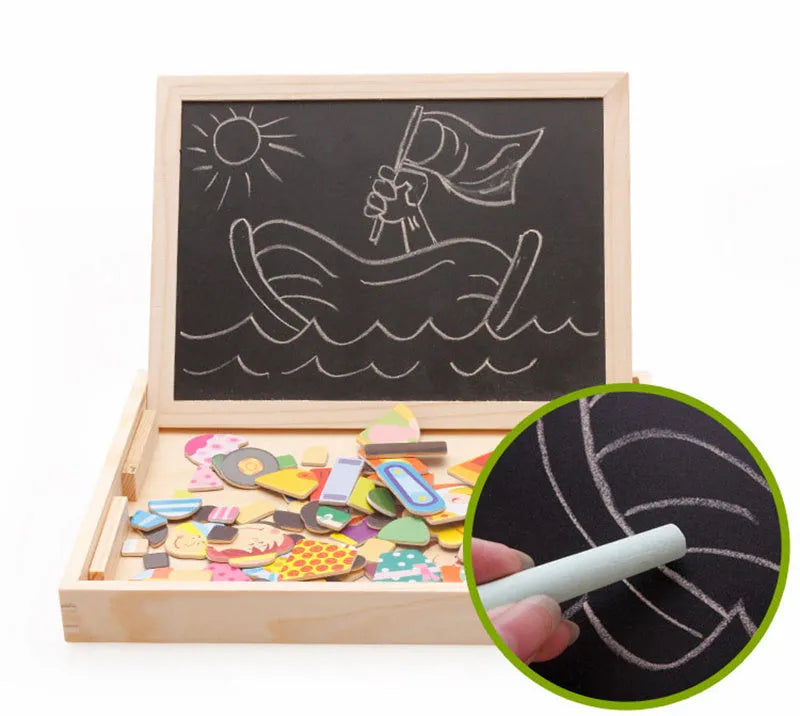 Children's magnetic animal jigsaw puzzle toy with double-sided easel, drawing board, blackboard, magnetic wood, 31cm x 24cm
