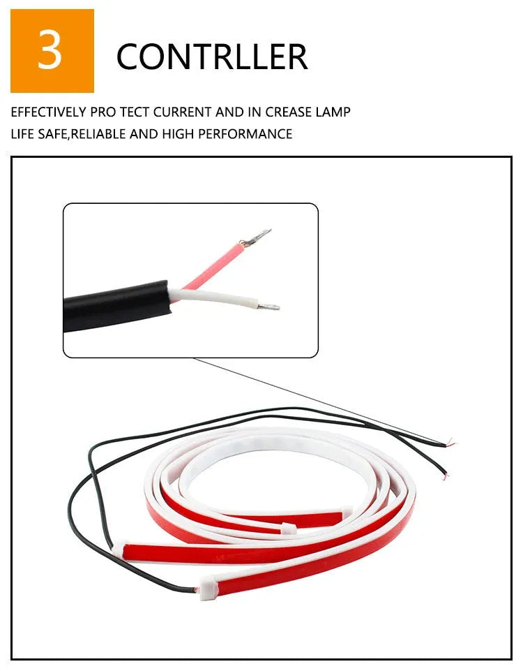Waterproof silicone LED car door warning light strip 1.2m length red and white illumination streamer effect