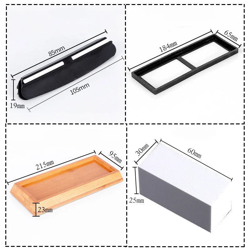 Green and white 3000/8000 grit kitchen whetstone sharpening set with bamboo base and accessories