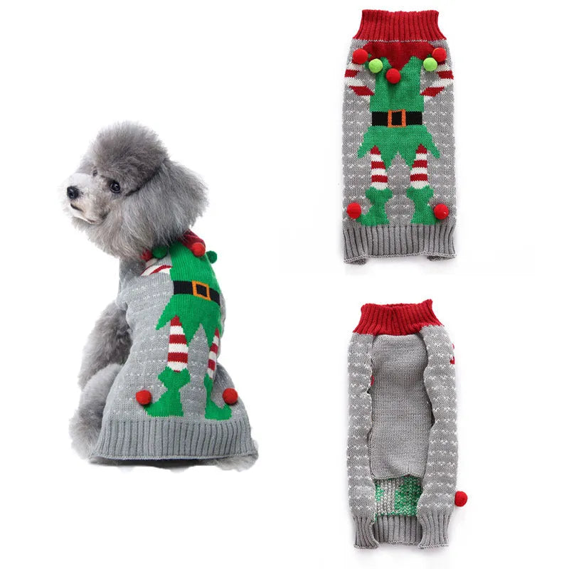 Christmas pompom dog sweater in acrylic knit for small pets