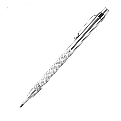 Silver aluminium glass marking pen with tungsten carbide tip on a white background