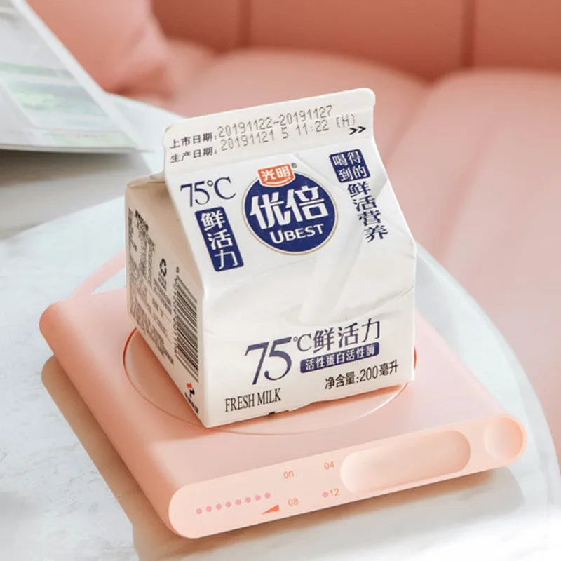 USB heating cup pad in pink or white with 10W 5V rating and mechanical control