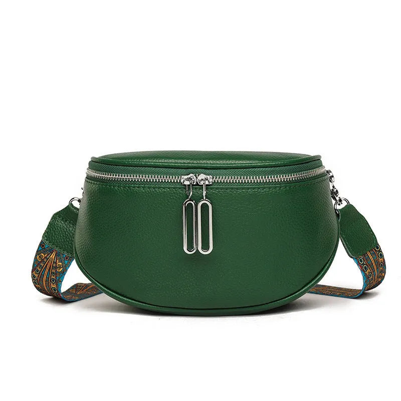 Women's soft PU leather messenger bag in saddle shape with single strap and internal zipper compartment