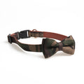 Adjustable bowknot traction dog collar in cotton and PU leather with lattice pattern, sizes S to L