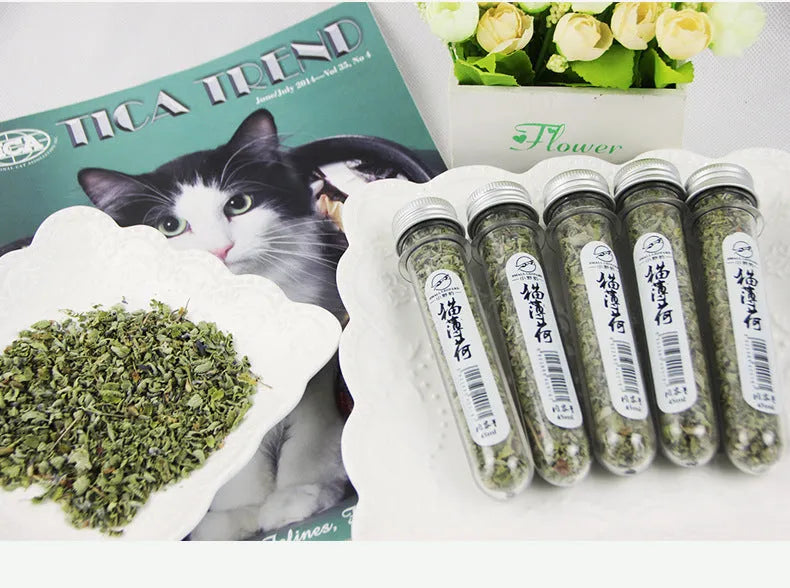 Single 45ml mint flavour catnip leaf snack in natural hand-picked catnip leaves