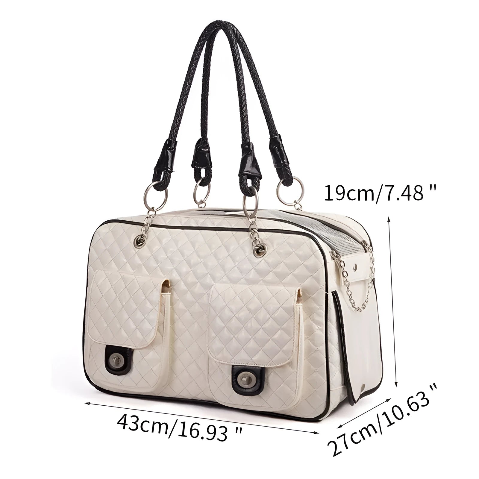 Portable PVC pet bag for Teddy pets, available in black and white, lightweight carrier for small dogs