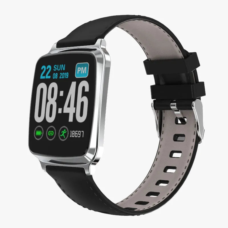 M8 smart fitness bracelet with zinc alloy body and TPU strap on a wrist, displaying heart rate data.