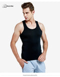 Men's pure cotton slim fit sports vest in white, front view, with stretch fabric for breathable underwear