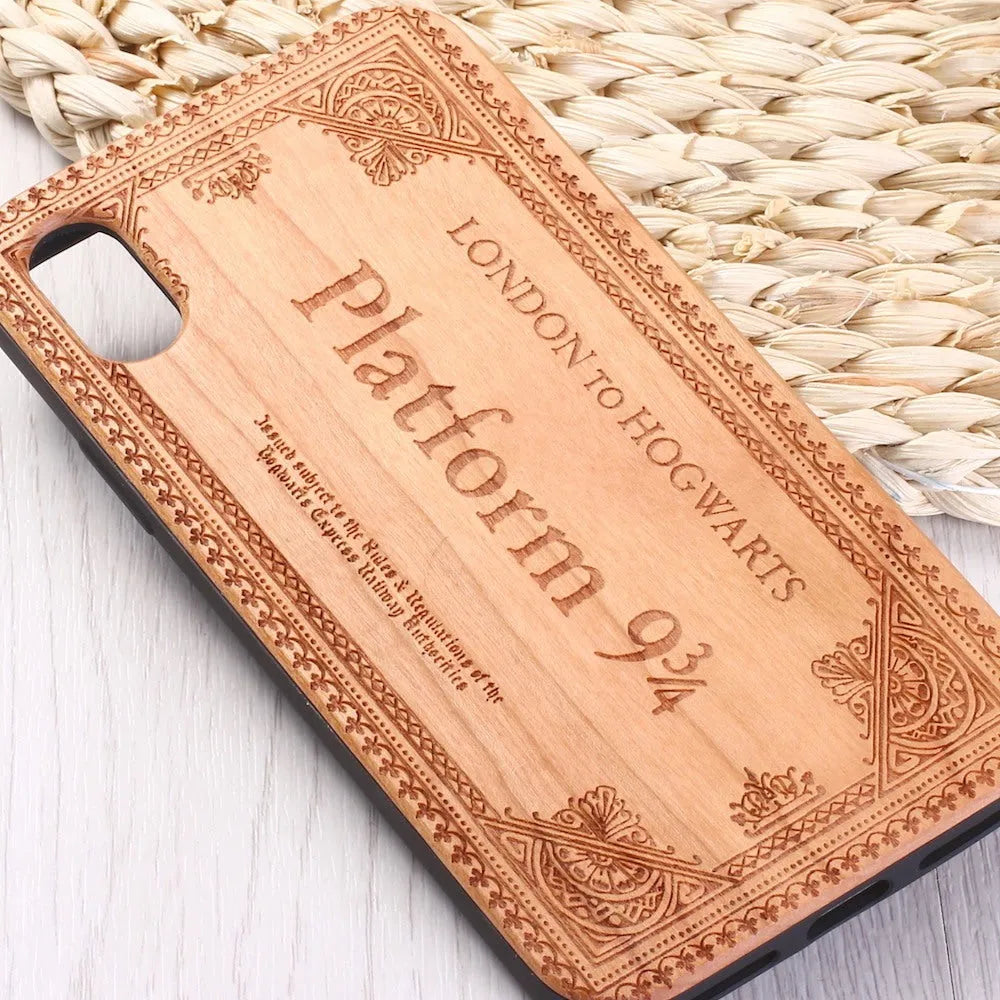 Wooden iPhone case with TPU bumper showing laser-carved animal design