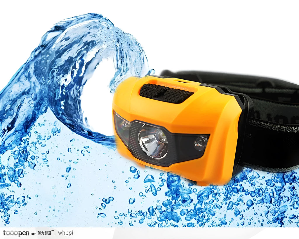 Outdoor head torch with adjustable strap, showing white and red LED lights, in black colour option.
