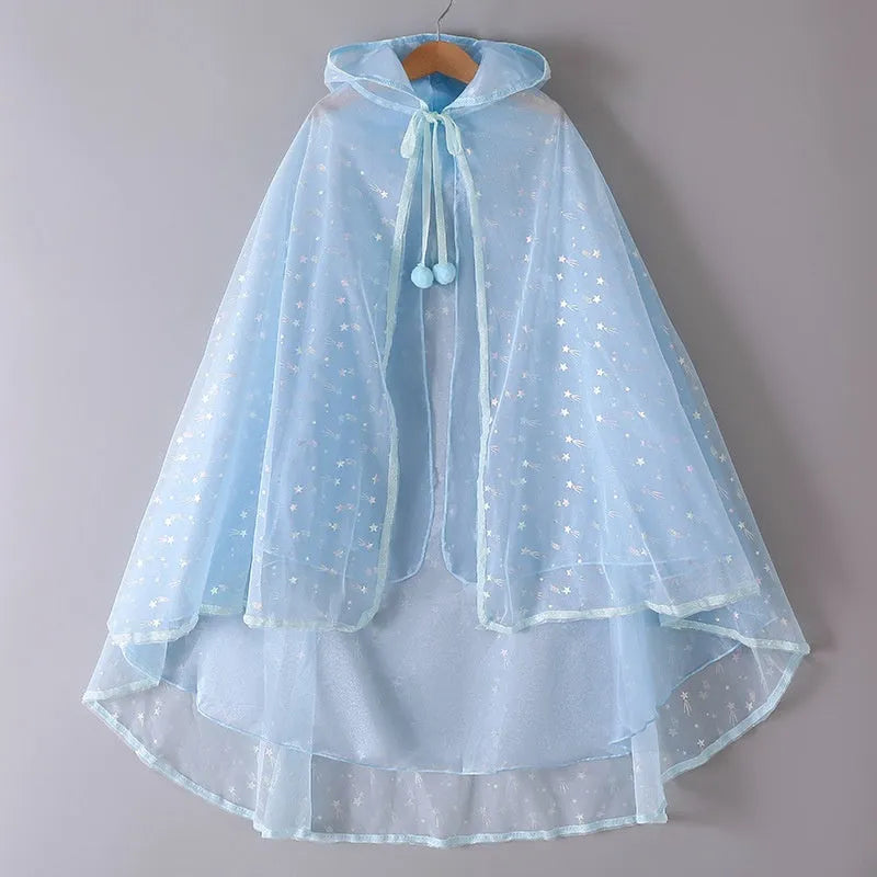 Girls Princess Elsa gradient dress with cotton lining, short sleeves, A-line skirt, colours include gradient Elsa and silver cloak