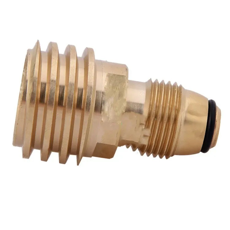 Gold-coloured brass gas brazier adapter with 7mm tapered external thread