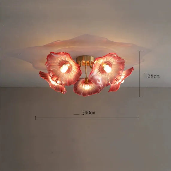 Modern white and purple floral design ceiling lamp with multiple flower heads for bedroom or hall.