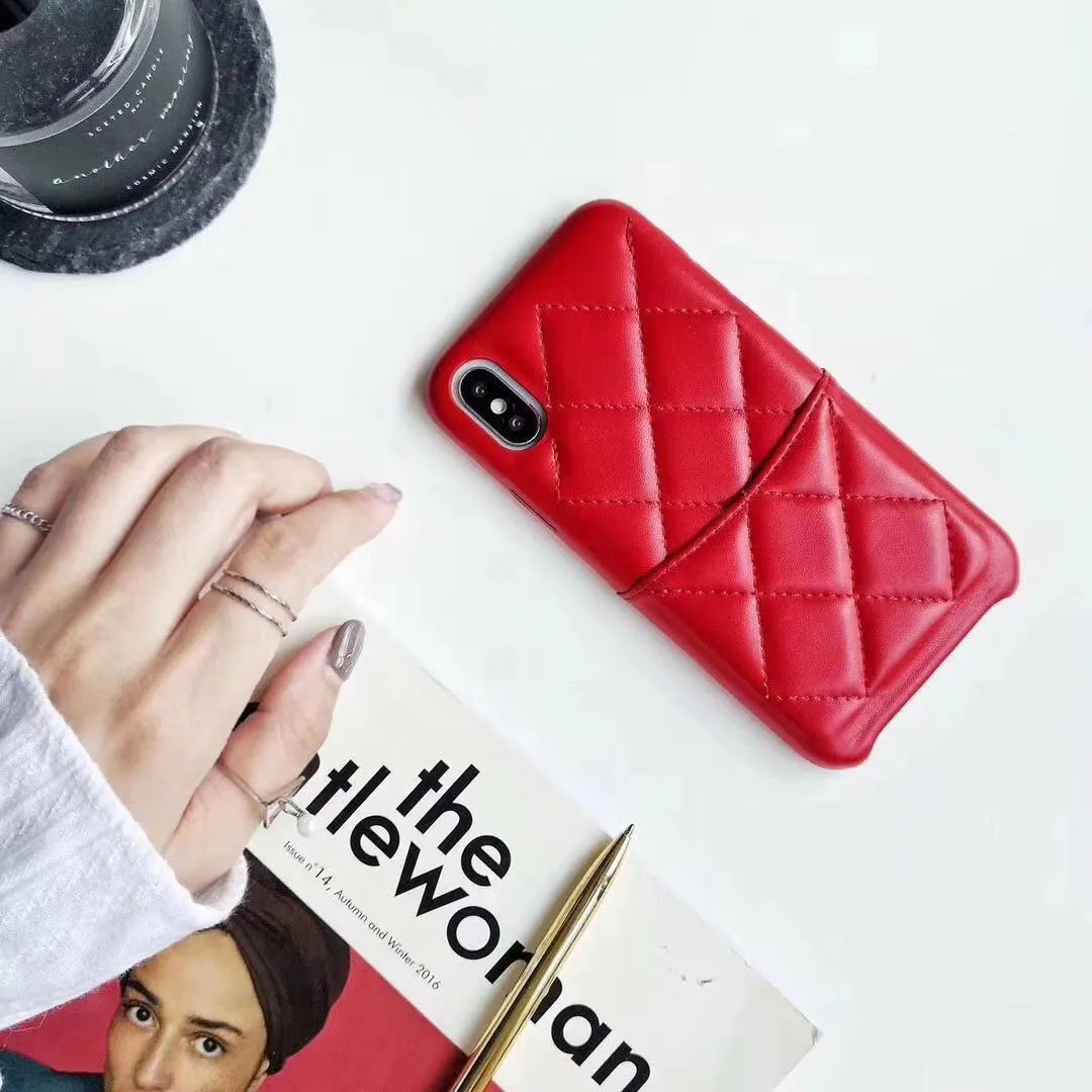 Leather mobile phone case for iPhone Xs Max in black, pink, and red colour options