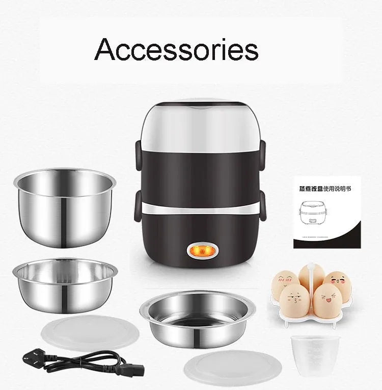 USB-powered electric heated lunch box with two-layer and three-layer capacity options