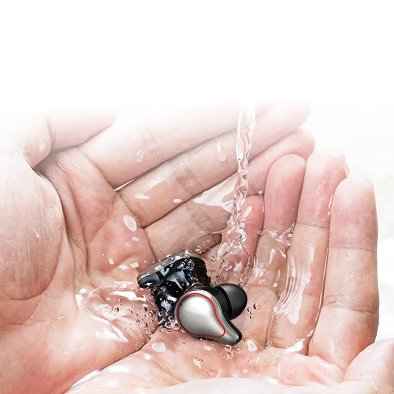 Black and Blue in-ear Bluetooth stereo headset for wireless listening.