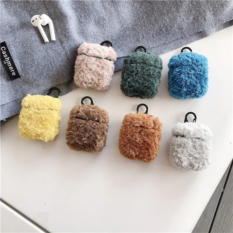 Plush and plastic fall-proof AirPods case cover in khaki green, compatible with AirPods 1 2 3 and Pro 3
