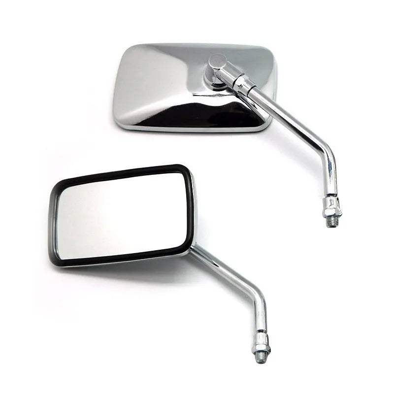 Silver all-metal convex motorcycle rearview mirror with electroplated finish