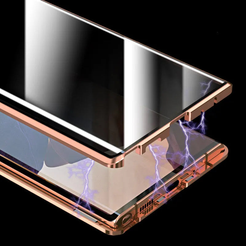 Samsung metal tempered glass anti-drop magnetic flip phone case in black with anti-peep feature