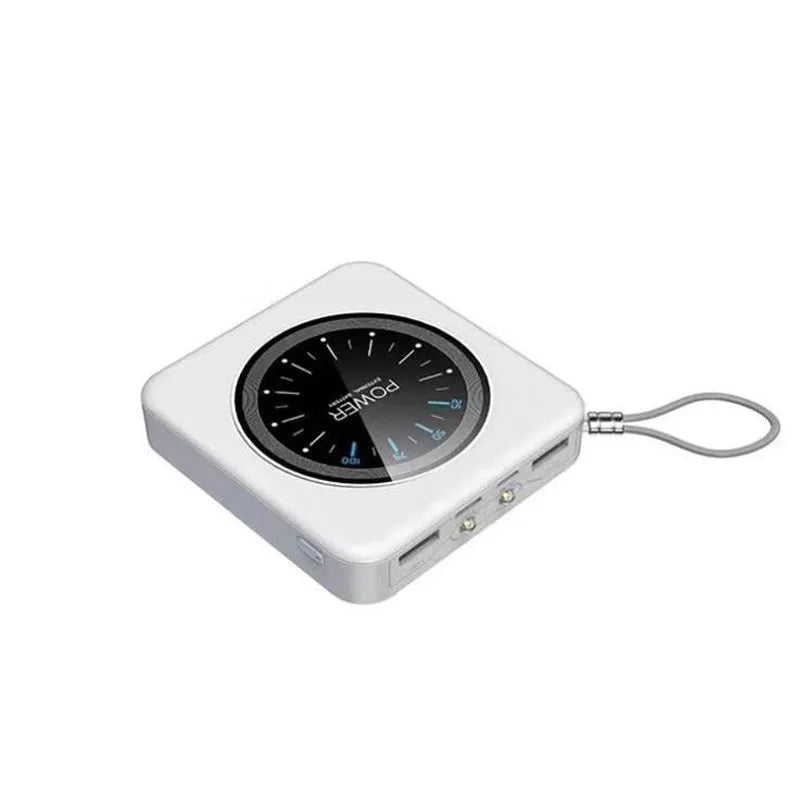 Compact mint green Mini Clock Charger power bank with alloy case showing multi-USB ports.
