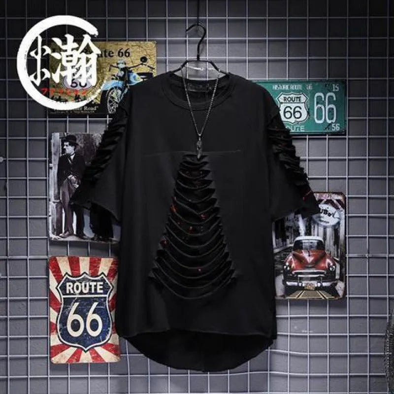 Men's loose fit hip hop polyester printed short sleeve t-shirt with graffiti design in black and white