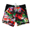 Men's spandex polyester swim shorts with elastic waistband in picture colour, available in sizes S to XXL