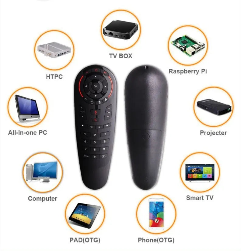 G30 wireless keyboard remote control with QWERTY keys and integrated air mouse function on a black background.