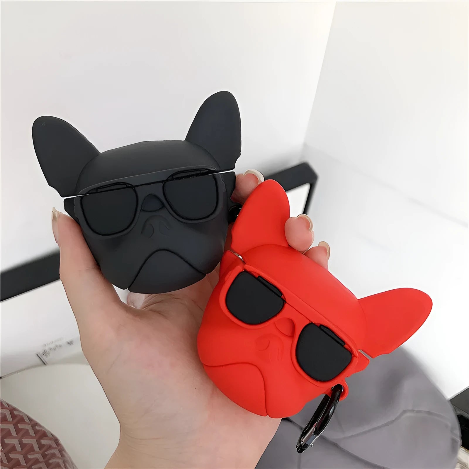 Cartoon animal style silicone cover for AirPods 1st and 2nd generation with black hook attachment